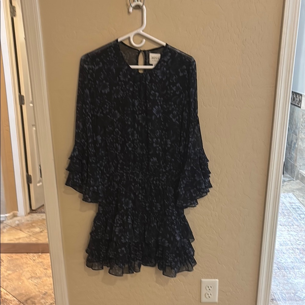 Misa Los Angeles Black Ruffled Tiered Mini Dress
